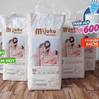 Combo 2 bịch bỉm quần Mijuku size M/L/XL 100 miếng giá 340k tặng kèm 2 miếng dùng thử