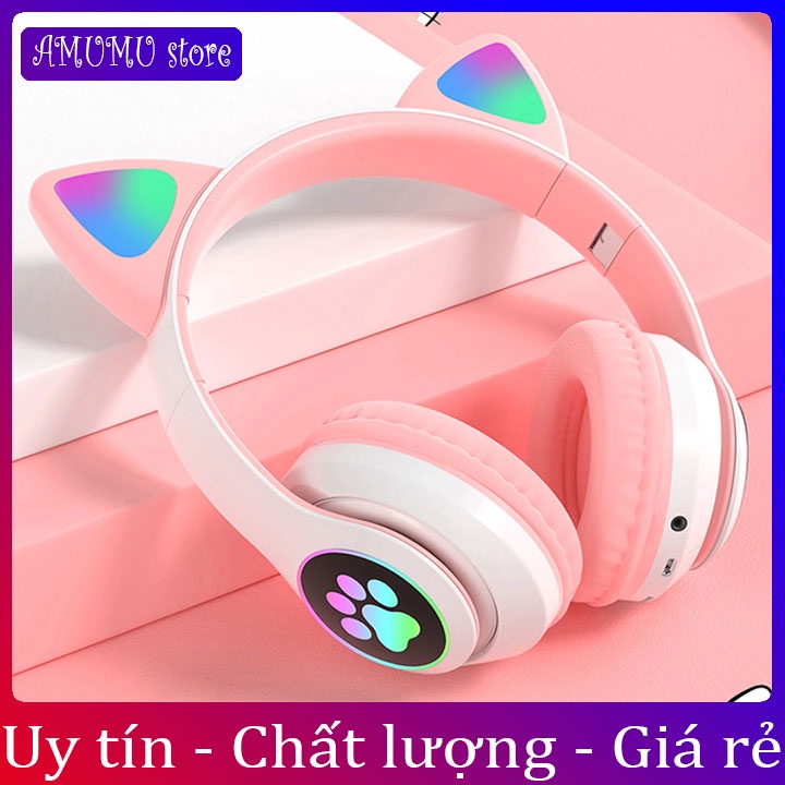 Tai Nghe Mèo Bluetooth Chụp Tai,Headphone Tai Mèo Dễ Thương Có Mic,Âm Bass Mạnh Mẽ Bảo Hành Lỗi 1 Đổi 1