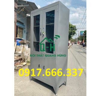 Tủ sắt hồ sơ kính sơn dầu xám 1m8x90cm