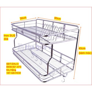 Kệ úp chén bát 2 tầng INOX Cao Cấp SUS 304 - Mã: TRO2T35LD1I3-