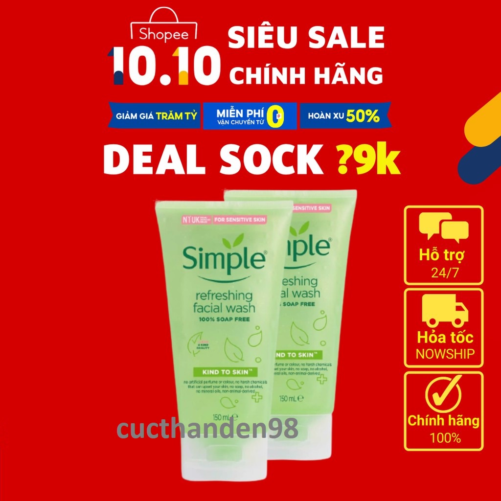 Sữa Rửa Mặt Simple Gel Kind To Skin Refreshing Facial Wash Gel