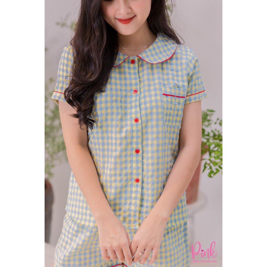 Bộ Đồ Ngủ Nữ Pijama Mặc Nhà Chất Xốp Mềm Mịn Quần Đùi Tay Ngắn Cổ Sen Phong Cách Hàn Quốc Dễ Thương Sang Trọng