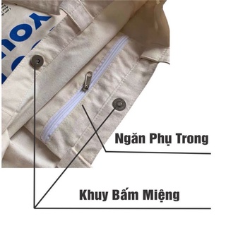 Túi tote canvas đáy vuông (khoá bấm+ ngăn phụ)