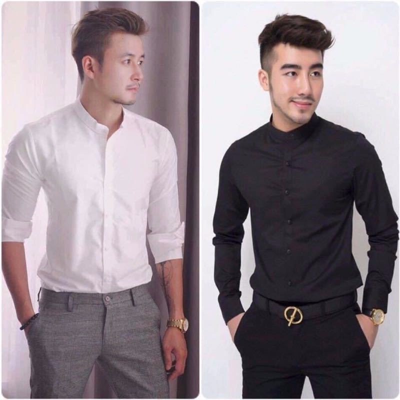 [Mã FAMAYMA2 giảm 10K đơn 50K] Áo sơ mi nam cổ tàu áo sơ mi công sở dài tay trắng đen (Cam kết giống hình) | BigBuy360 - bigbuy360.vn