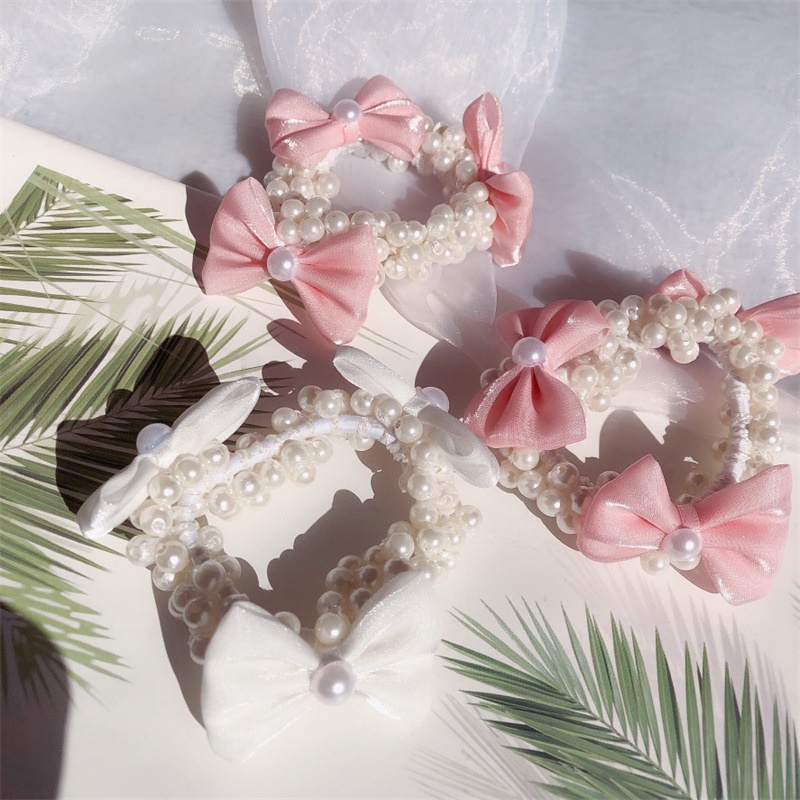 Dây buộc tóc Haimeikang co giãn đính nơ phối hạt ngọc trai nhân tạo thời trang sang trọng