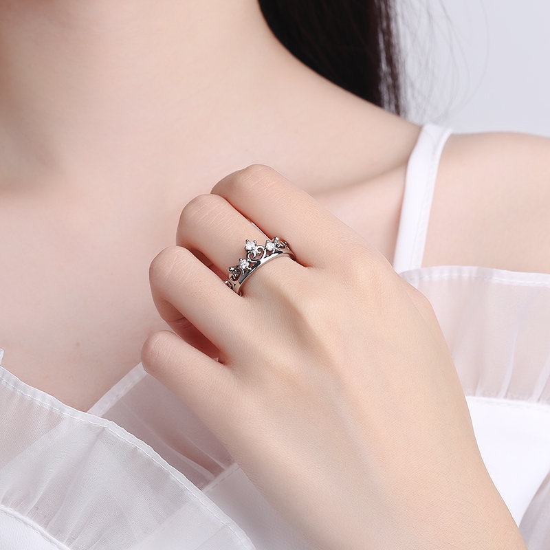 Nhẫn Hình Vương Miện Màu Trắng Đính Đá Sapphire Đơn Giản Thời Trang Cho Nữ