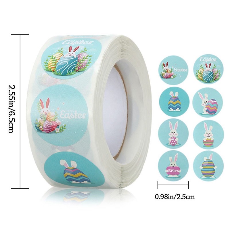 (Giao đơn từ 30k) 100 sticker tròn mừng Lễ Phục Sinh (Easter), có sẵn keo dán sẵn mặt sau dùng dán trứng, kẹo, bánh quy