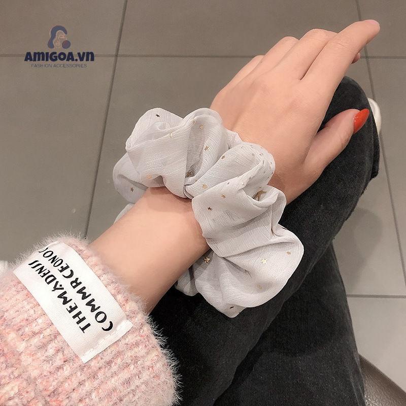 Dây Cột Tóc Cỡ Lớn Họa Tiết Ngôi Sao Phong Cách retro