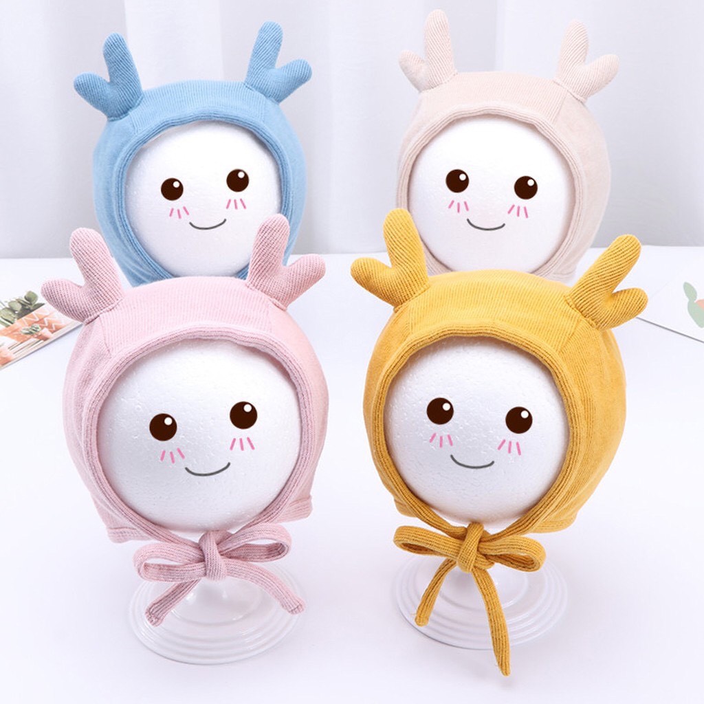 Mũ nỉ buộc dây tai tuần lộc cho bé