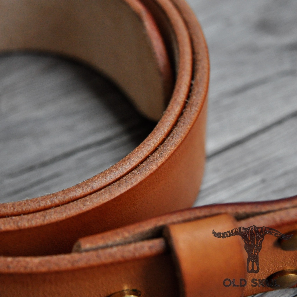 Dây lưng da handmade Old Skul da veg Ý màu tự nhiên không nhuộm, khóa đồng thau phong cách bụi và cổ điển DLOS01