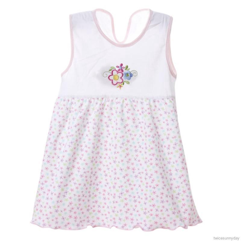 Đầm sát nách cổ tròn in họa tiết hoa xinh xắn đáng yêu dành cho bé gái