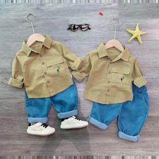 SET SƠ MI KẺ VÀNG PHỐI QUẦN JEAN NĂNG ĐỘNG CHO BÉ TRAI V142- NAMKIDSHOP