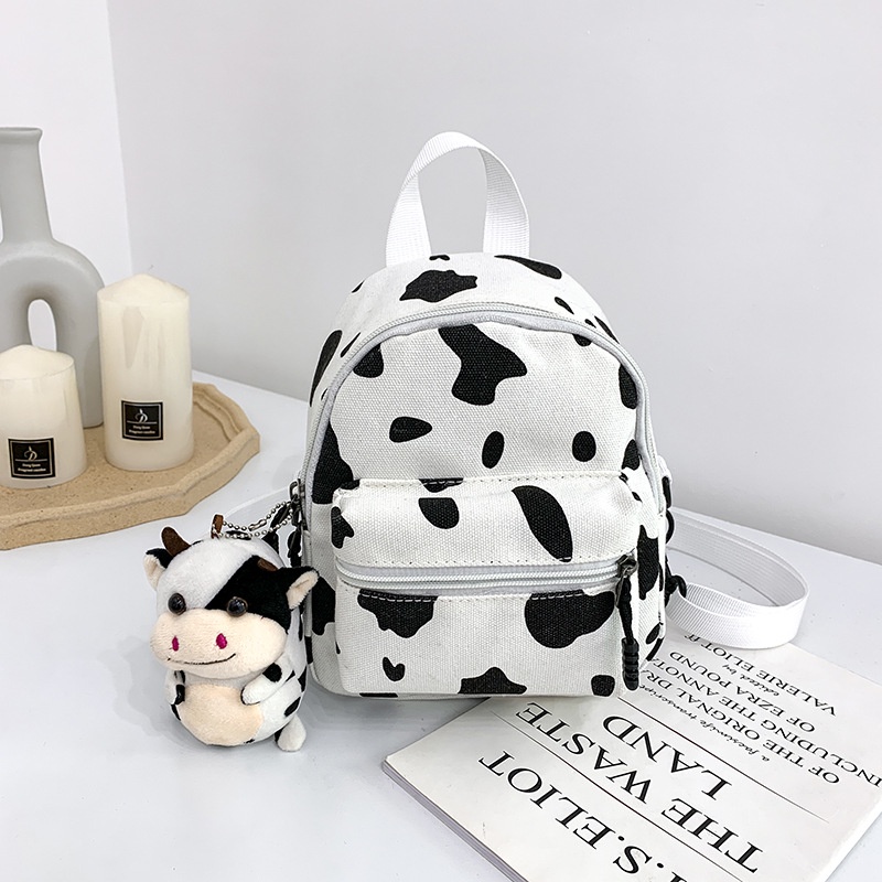 Ba Lô Vải Canvas Họa Tiết Bò Sữa Dễ Thương Phong Cách Harajuku Cho Nữ