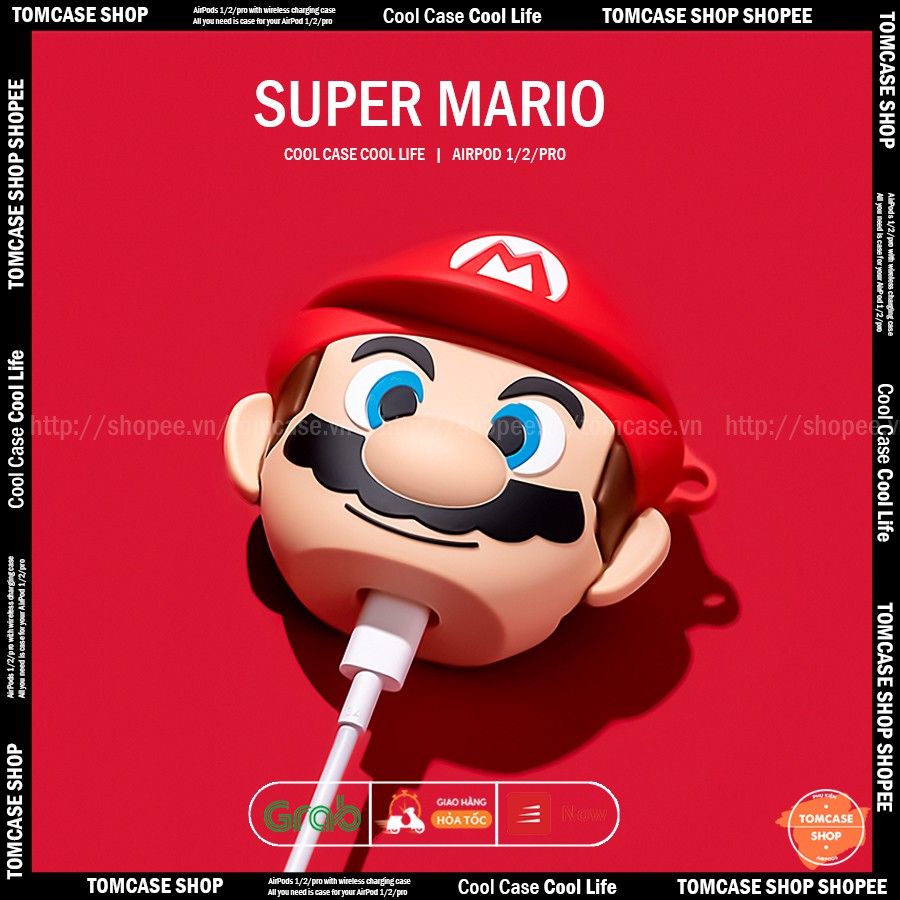 [QUÀ TẶNG là 1c BỌC CHÂN SẠC bạn nhé]Case airpods 2 1 Pro, phiên bản Super Mario bảo vệ vỏ airpods/i12/i7/i9 - Tom Case