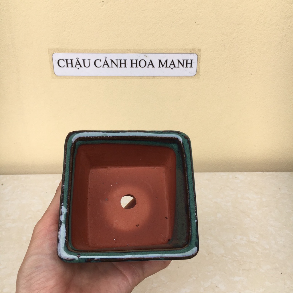 Chậu Vuông loe bonsai sen đá mini đất nung men hoả biến gốm Bát tràng 1 size SP473