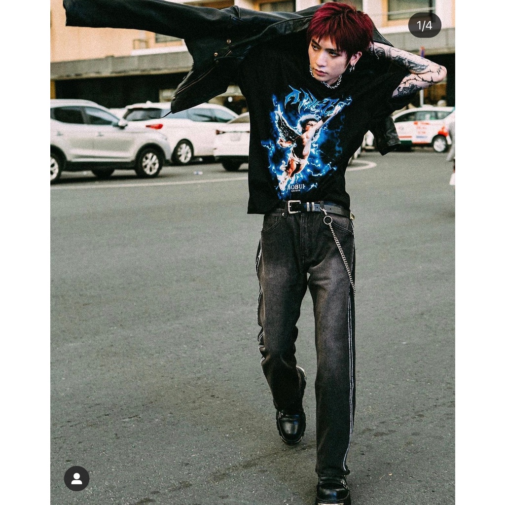 Quần Jean Denim BOBUI ống loe màu đen/xanh chuẩn REAL full tag túi