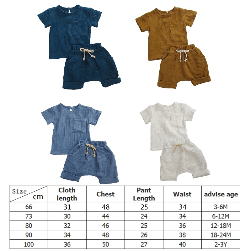 Bộ Áo Thun Cotton Và Quần Short Vải Lanh Màu Trơn Thời Trang Mùa Hè Cho Bé Trai Và Gái