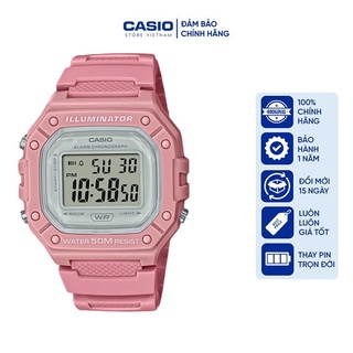 Đồng hồ unisex casio w-218hc-4avdf, đồng hồ chính hãng, màu hồng