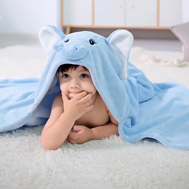 Haha Khăn Choàng Tắm Có Mũ Trùm Đầu Hình Động Vật Hoạt Hình Cho Bé