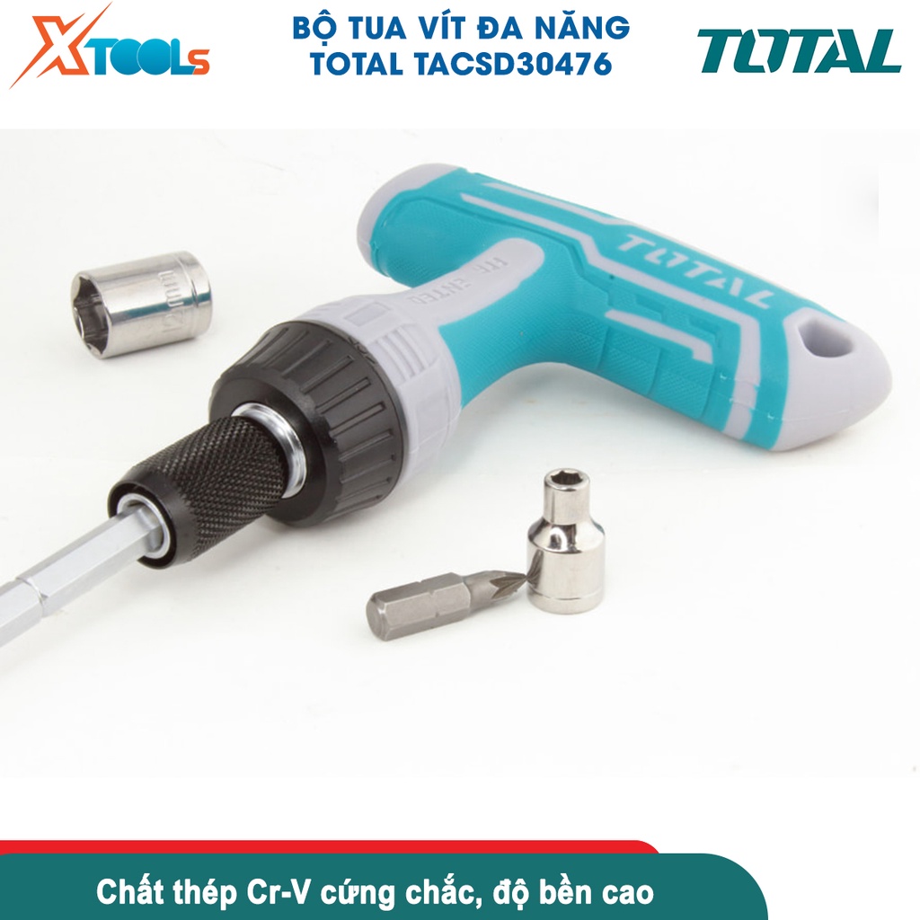 Bộ tua vít tay cầm chữ T 47 chi tiết đa năng TOTAL TACSD30476 đóng mở 2 chiều tự động có nam châm [CHÍNH HÃNG][XTOOLS]