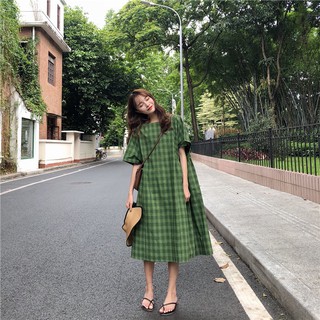 váy sọc caro xanh lá