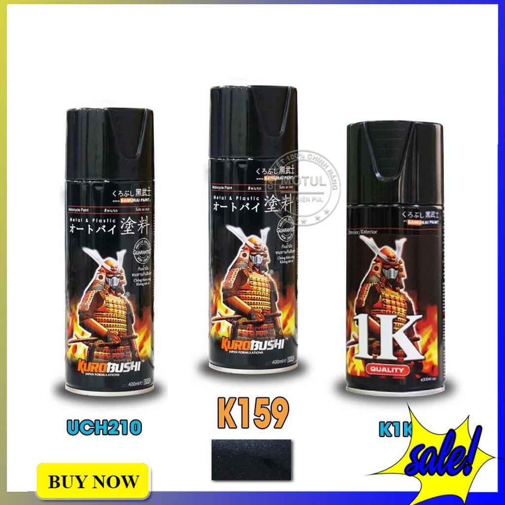 Combo 3 sơn Samurai màu đen kim loại (K159 - UCH210 - K1K - Giấy nhám P800)