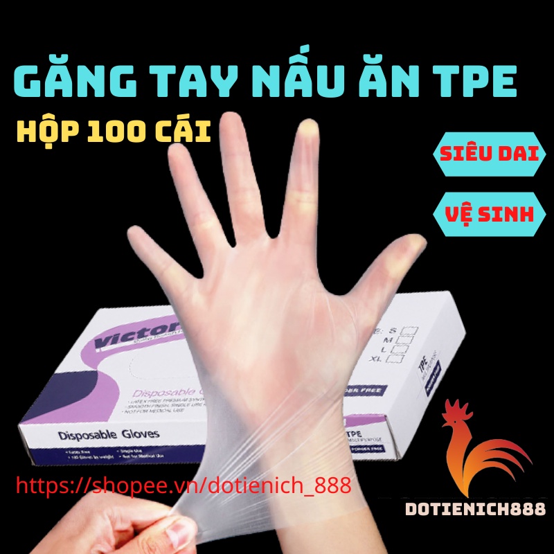 Găng Tay Nilon Siêu Dai Chất Liệu TPE, Bao Tay Cao Su Nấu Ăn Làm Bếp Rửa Bát Hộp 100c