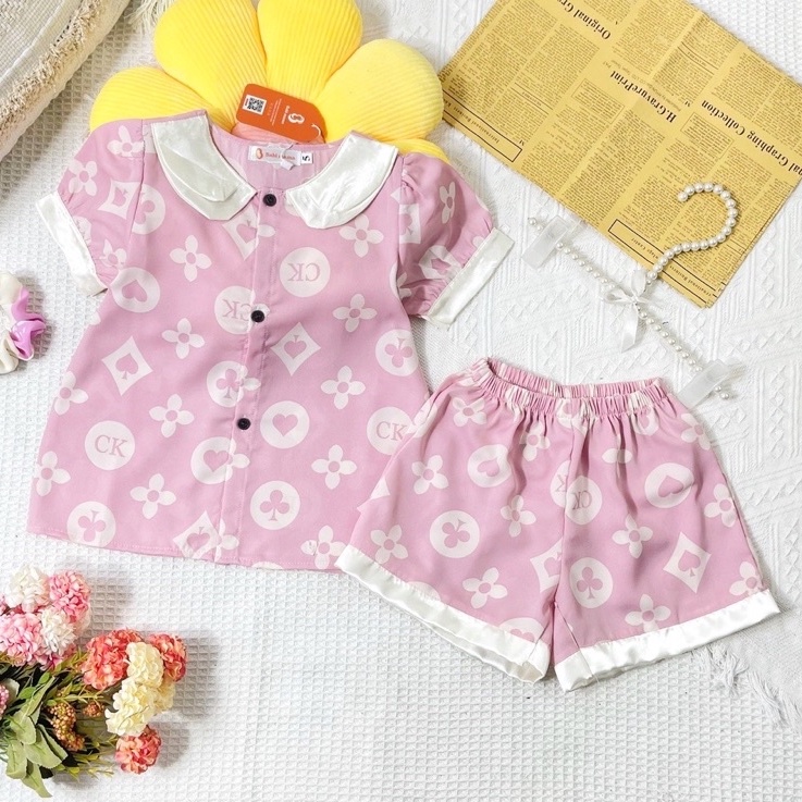 Bộ Đồ Ngủ Pijama Áo Cộc Quần Đùi Lụa Mango Tay Bồng Dành Cho Bé Gái Size Từ 13-35Kg - BPN43  - BABI MAMA