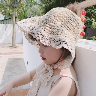 Mũ cói bé gái mũ cói dễ thương mũ thời trang đi biển mùa hè mũ cói ren chống nắng mũ bé gái