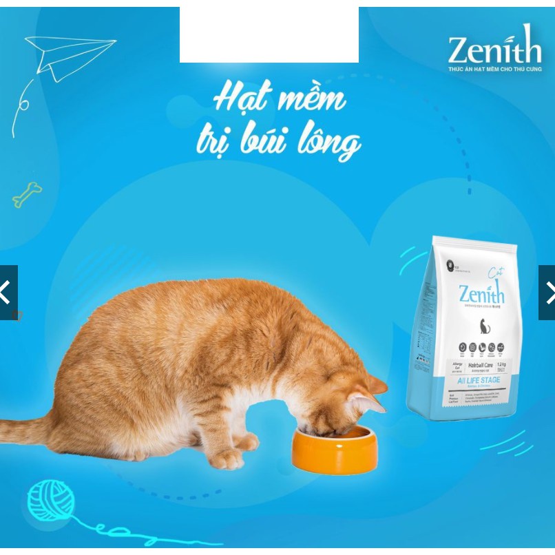 Hạt thức ăn mềm Zenith 1.2kg cho mèo - Tiêu búi lông