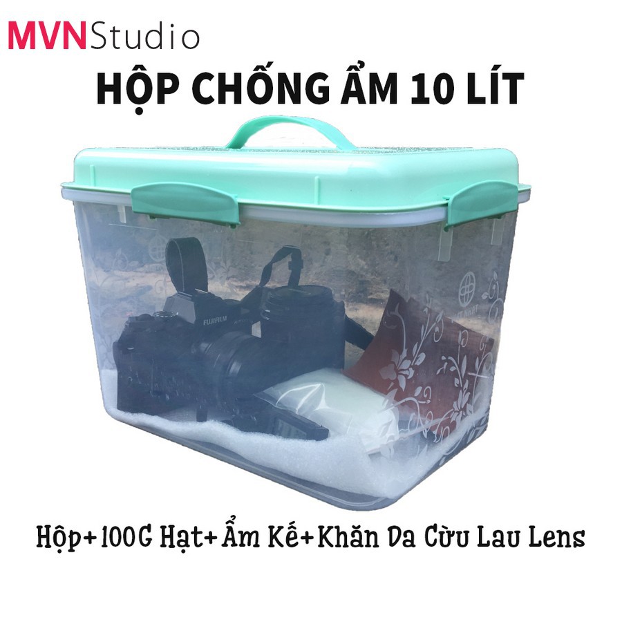 MVN Studio - Combo hộp chống ẩm 10 lít 4 Khóa bảo quản máy ảnh tặng kèm khăn da cừu lau lens