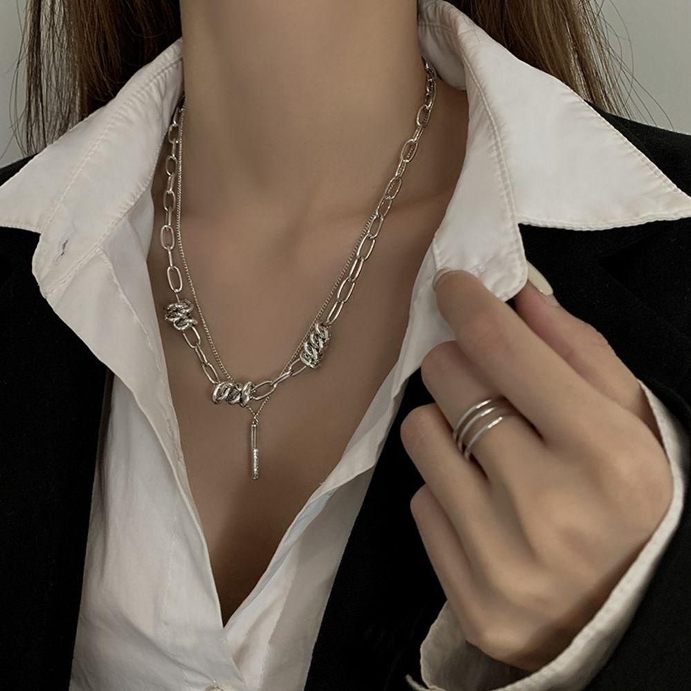 Vòng cổ Hai Lớp Mặt Hình Học Đơn Giản Phong Cách Retro Cho Nam Nữ