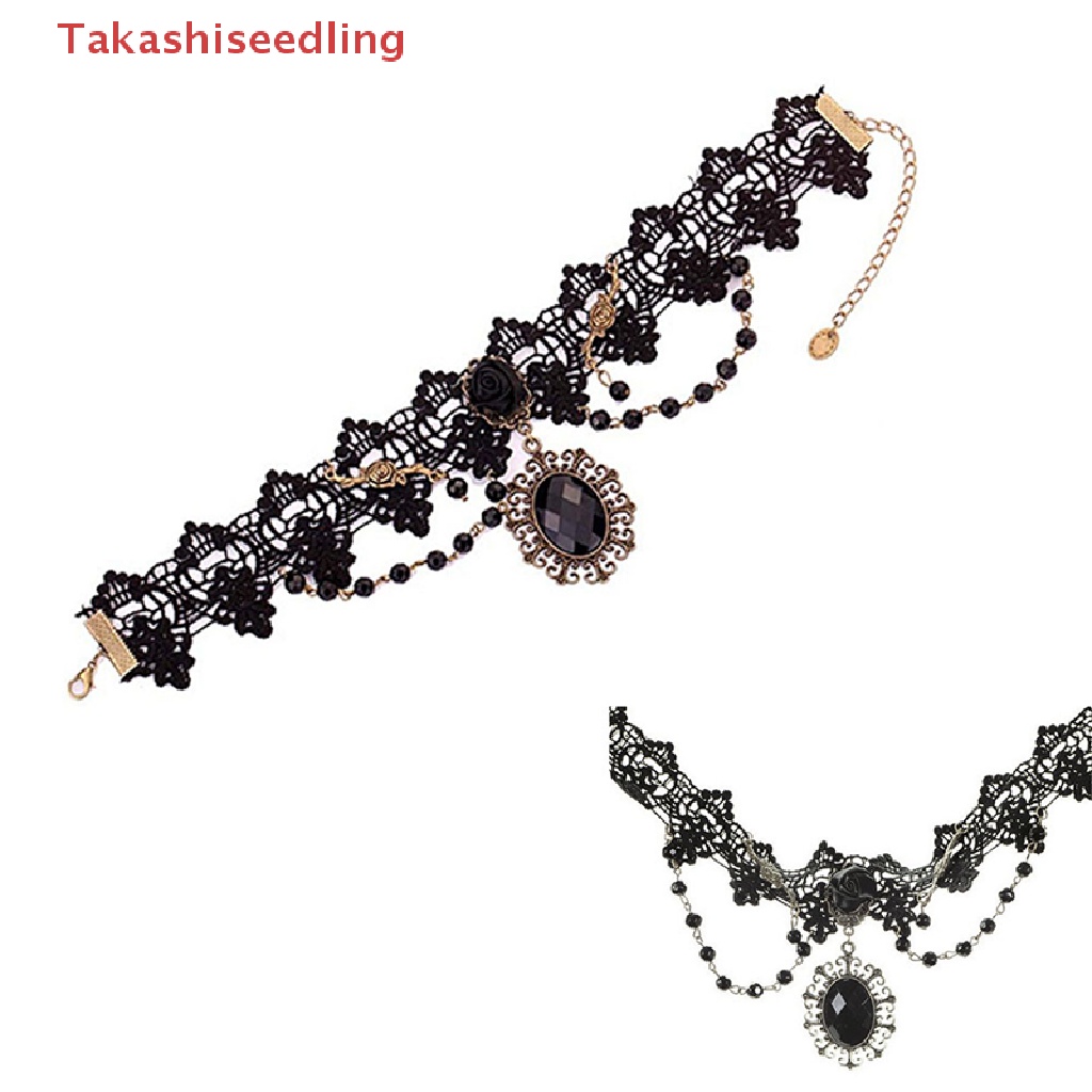 Vòng Cổ Choker Ren Hoa Hồng Đen Đính Hạt Thời Trang