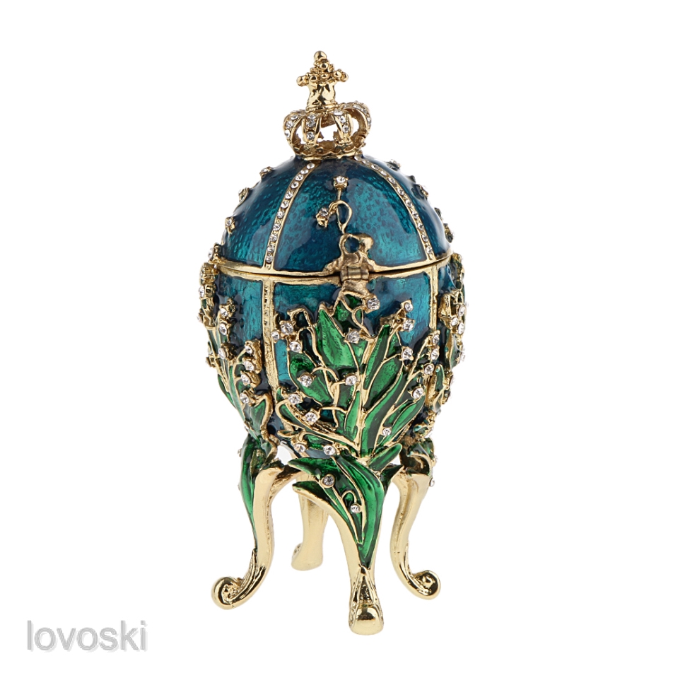 Hộp Đựng Trang Sức 4 Ngăn Hình Trứng Phục Sinh Đính Đá Sang Trọng Kèm Giá Đỡ