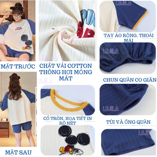 Bộ Quần Áo Ngủ, Bộ Mặc Nhà Nữ Mùa Hè Chất Cotton Thông Hơi LOJILA BCTH1