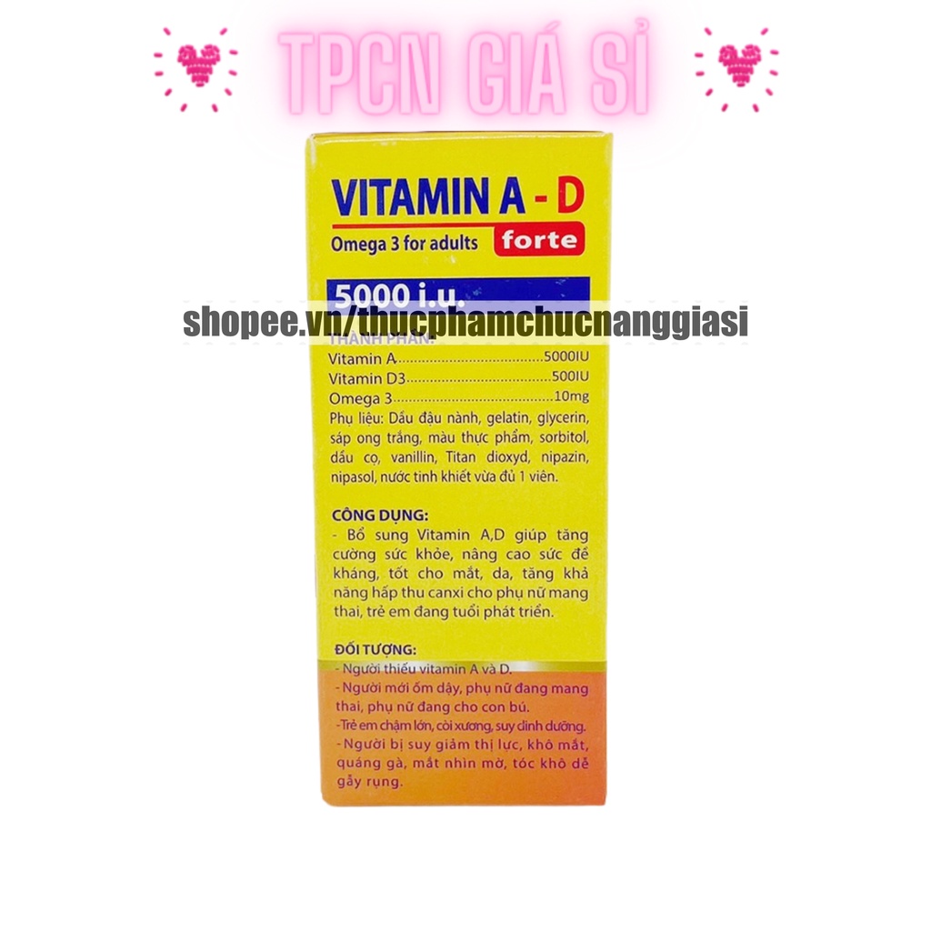 Viên uống bổ sung VITAMIN A-D giúp bố sung vitamin A,D tăng cường sức khỏe – Hộp 100 viên