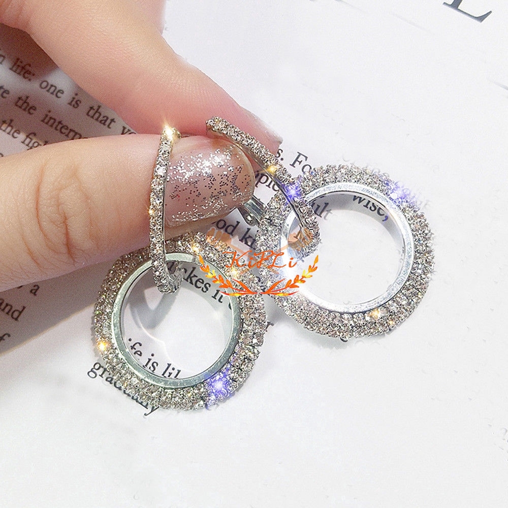 Khuyên tai mặt hình tròn đính đá sang trọng cho nữ