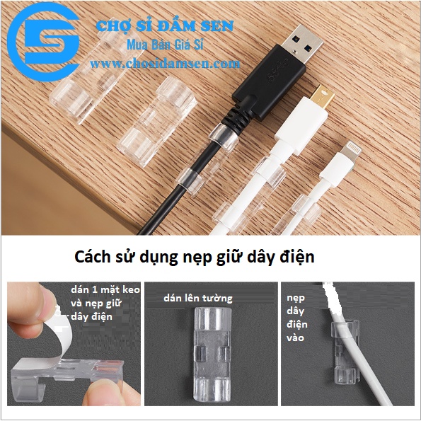 Nẹp dây điện dán tường treo giữ cố định dây sạc, cáp sạc thông minh, bộ kẹp đi dây điện 20 cái có kèm keo dán G170-NepDD