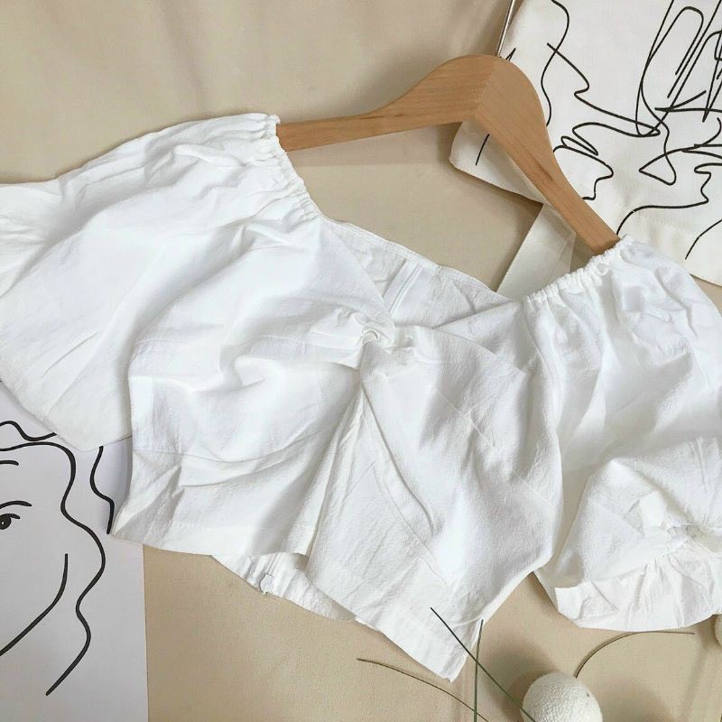 Áo kiểu croptop nữ bánh bèo tay phồng xoắn ngực HSG012, mẫu áo cá tính tay bồng bềnh