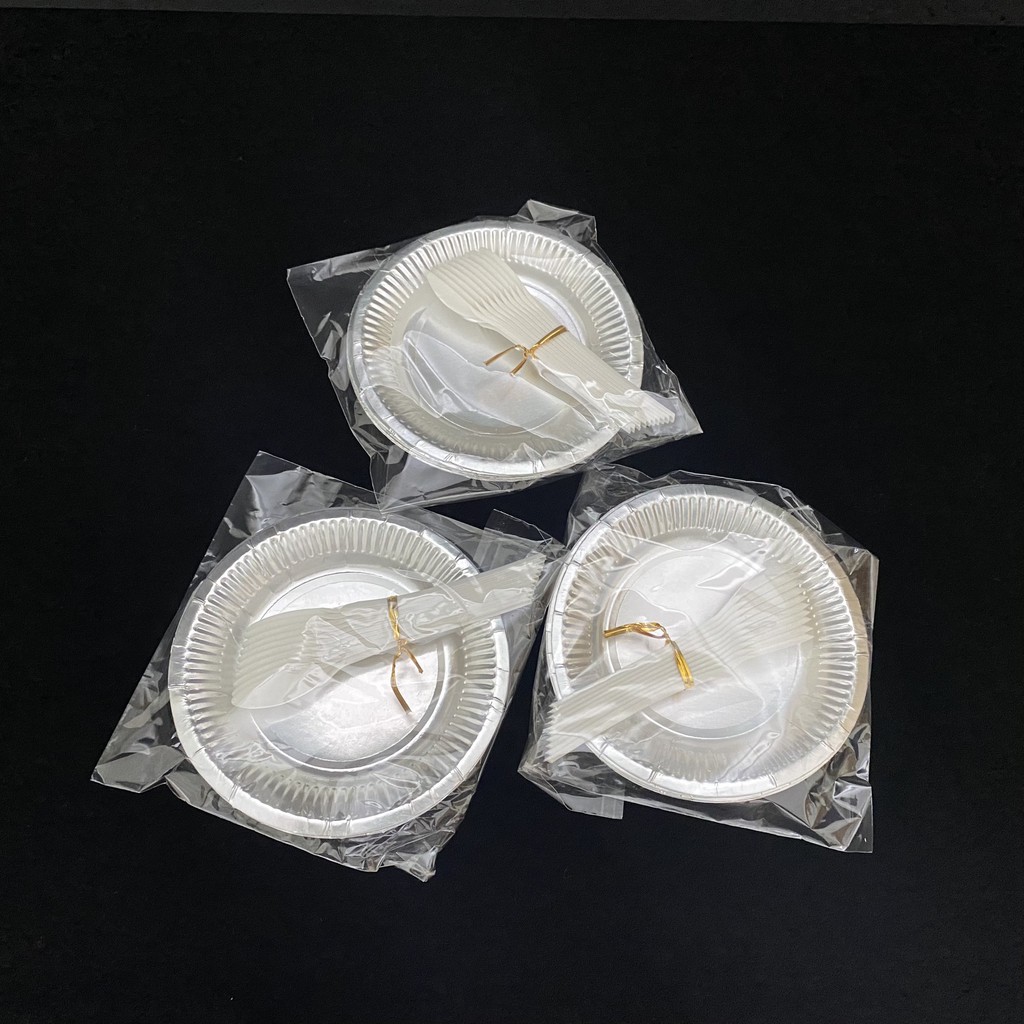 (Giá Xưởng) Đĩa Muỗng Giấy Bánh Kem Sinh Nhật Màu Bạc Cao Cấp ABSHOP COM VN