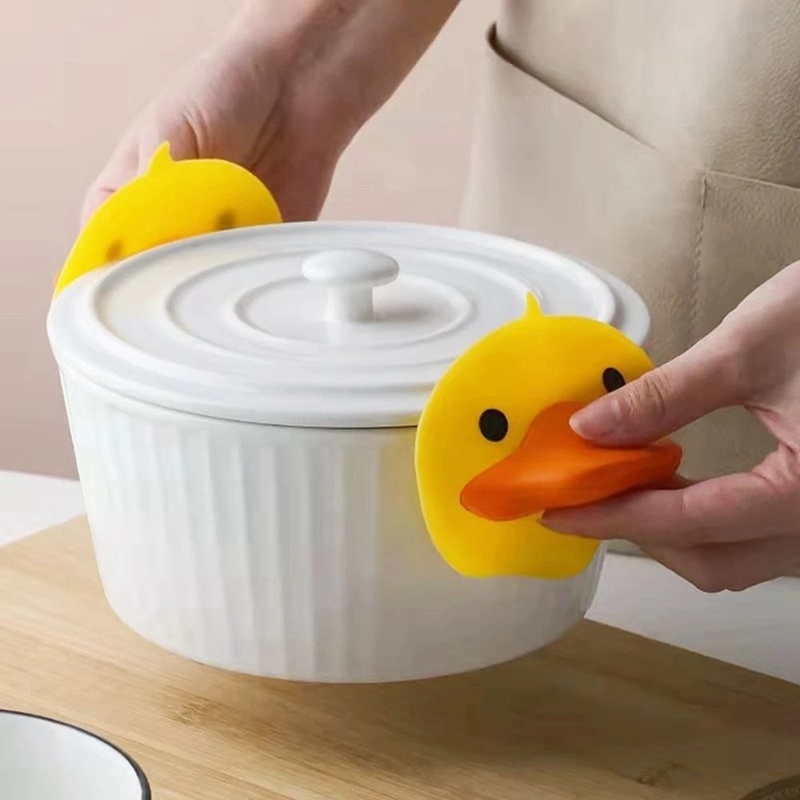 Set 2 Kẹp Nhấc Nồi Chống Trượt Cách Nhiệt Hình Vịt Hoạt Hình Dễ Thương Bảo Vệ Chống Bỏng Cho Nhà Bếp