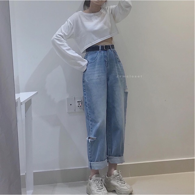Quần Jean Nữ Quần Bagyy Phong cách Hàn Quốc Rách STOC - 2283  ( Jem Closet )