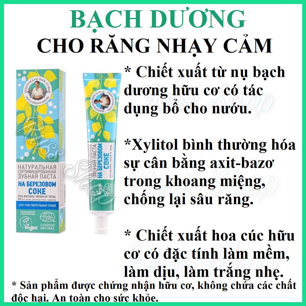 [MẪU MỚI] Kem Đánh Răng Hữu Cơ Bà Già Nga Agafi Đủ Vị