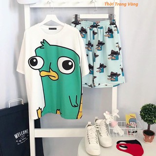 Sét bộ hoạ tiết thú mỏ vịt màu xanh siu đáng yêu TTSLA0156