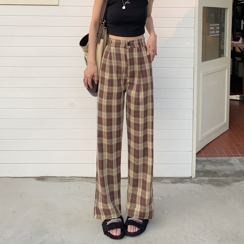 Quần ống rộng SUXI họa tiết sọc caro thời trang cá tính cho nữ