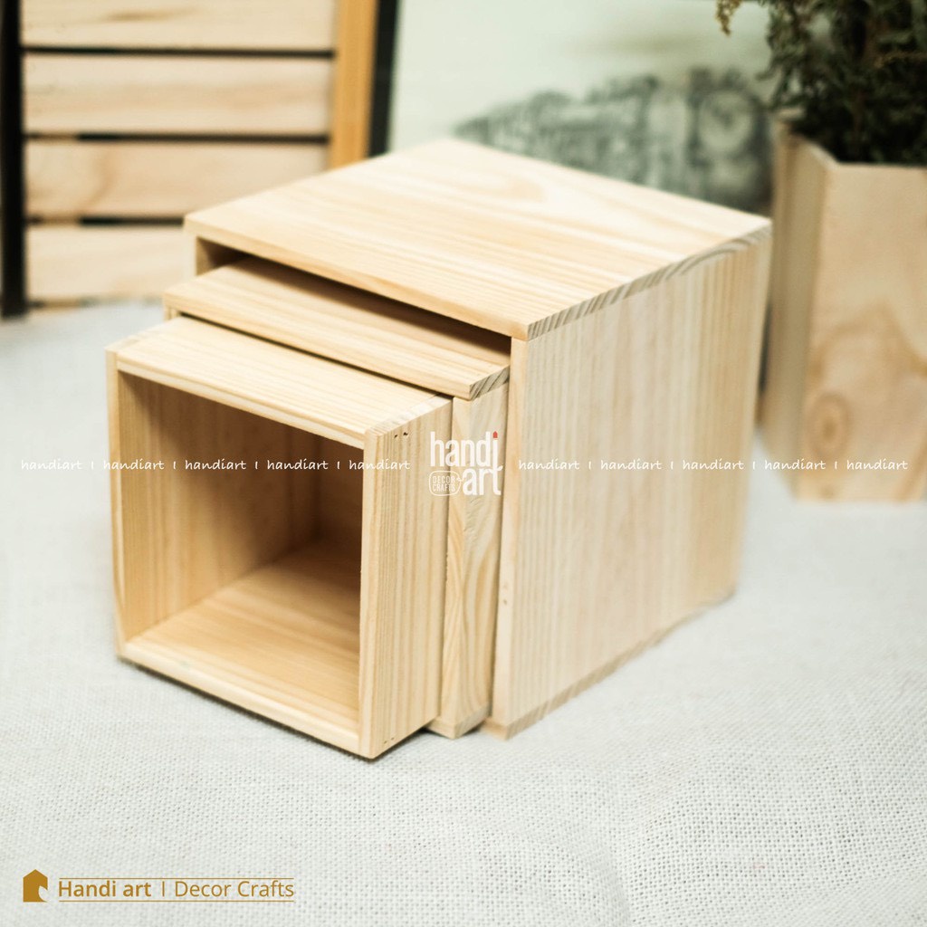 Chậu gỗ vuông- hộp gỗ vuông decor - gỗ thông tự nhiên