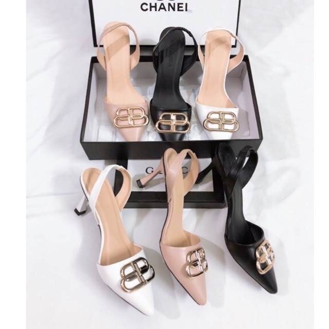 Sandal da mềm mũi nhọn khóa BB gót 6p