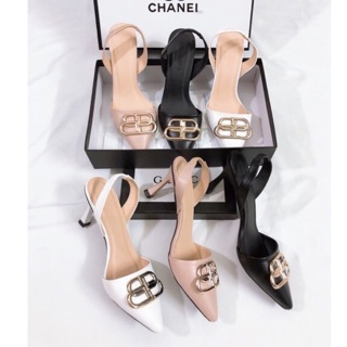 Sandal da mềm mũi nhọn khóa BB gót 6p