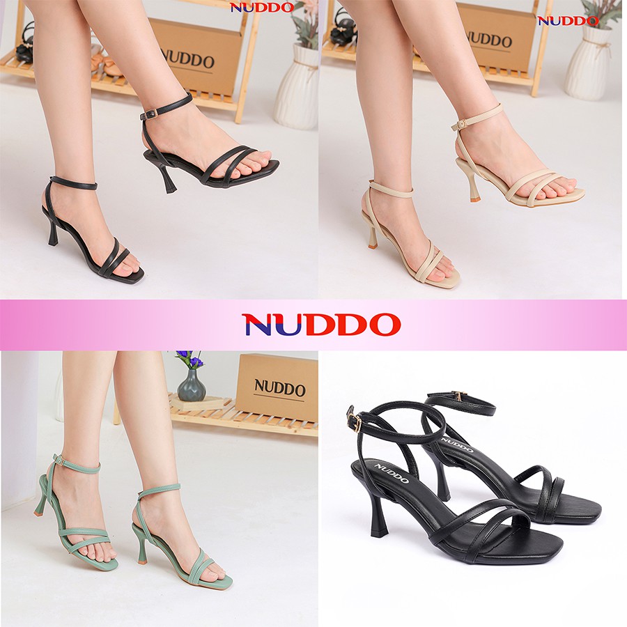 Giày sandal nữ cao gót 7 phân NUDDO quai dây mảnh đẹp gót nhọn mũi vuông kiểu dáng thời trang sang trọng