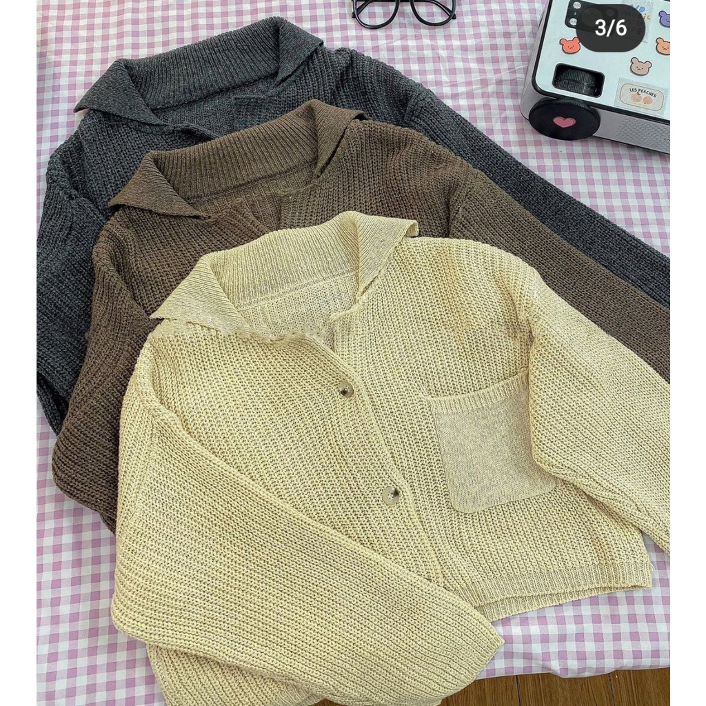 ÁO LEN CARDIGAN CROPTOP NỮ TRƠN FORM THỤNG HÀN QUỐC CAO CẤP